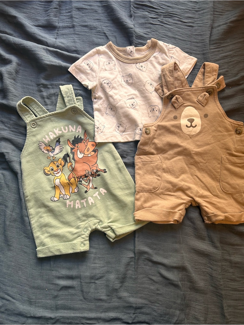 Kids Short Romper Overalls - Green and Tan - Unbranded